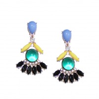 Mendel Neon Feather Moonstone Statement Earrings